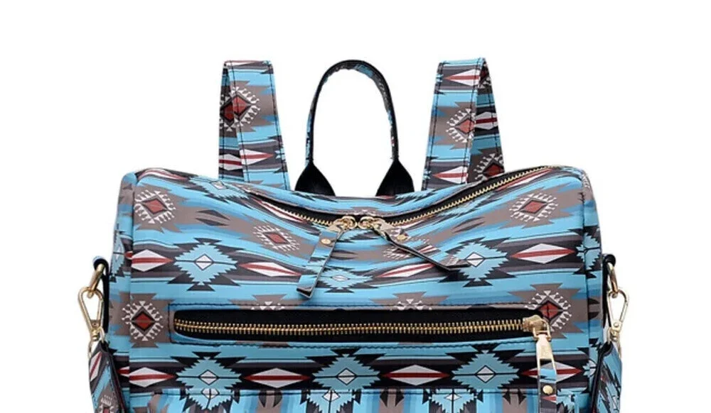 Aztec Print Backpack In Blue